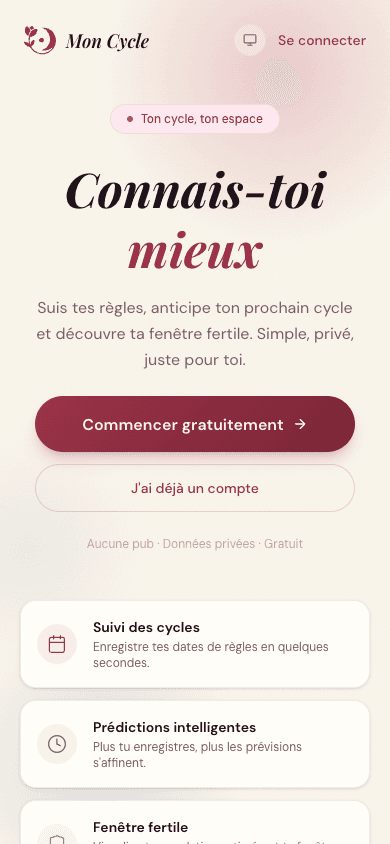 Écran d'accueil de Cycle Calculator sur mobile